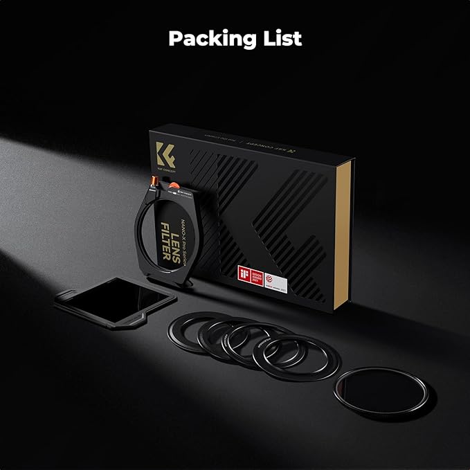 K&F CONCEPT X PRO Square Filter Holder System Kit (Filter Holder + 95mm Circular Polarizer + Square ND1000 Filter + 4 Filter Adapter Rings) for Camera Lens