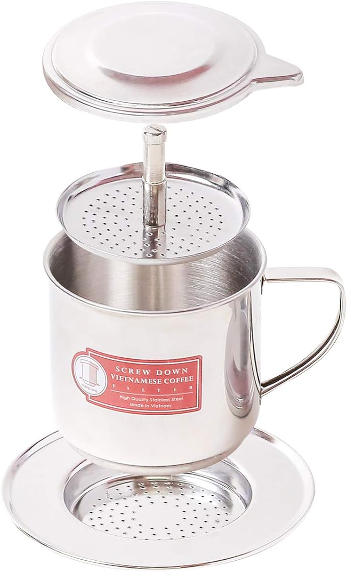 Vietnamese Coffee Filter Maker Press. Screw Down Phin Made in Vietnam. Authentic (2, Medium (8 oz)).