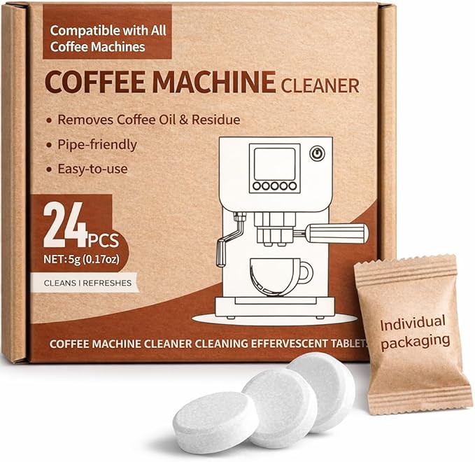 HI FINE CARE Coffee Machine Cleaner Tablets, Powerful Descaling & Deodorizing for All Coffee Makers, Espresso Machines & Single-Serve Devices, 24 Pack Effervescent Cleaning Tablets, 0.17 oz