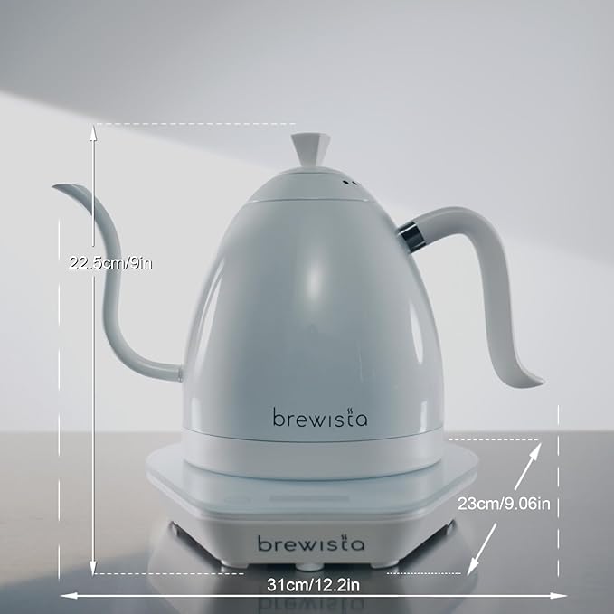 Brewista Artisan Electric Gooseneck Kettle, Water Boiler with LCD Panel, Precise Temperature Control, Fast Boiling and Keep Warm Settings for Pour-Over Coffee & Tea, Café, 1 Liter (All White)