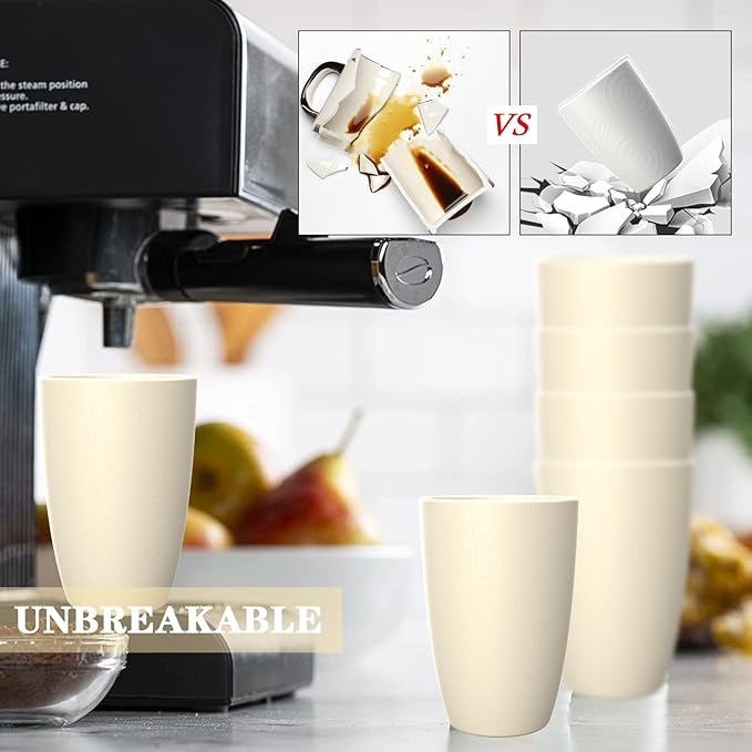 Homienly Wheat Straw Reusable Tumblers, 20 OZ Wheat Straw Cups - Set of 6, Unbreakable Alternative to Plastic Cups, Microwave and Dishwasher Safe Drinking Glasses,Cup for Kitchen, Camping - Beige