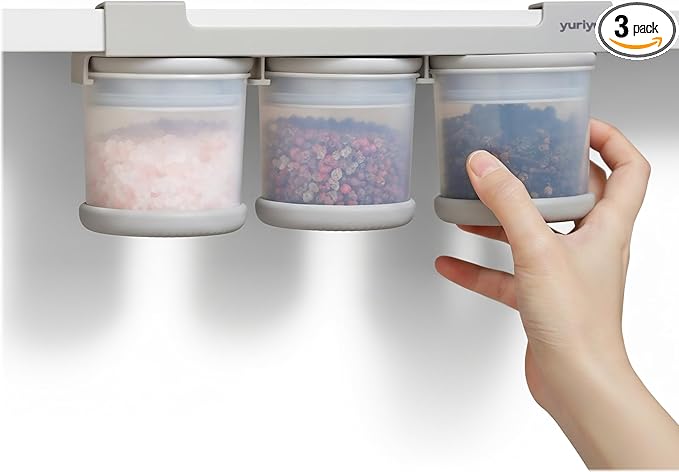Under-Shelf Spice Rack with 3 Airtight Jars, Measuring Lids, Space-Saving Hanging Organizer for Salt, Sugar & Spices