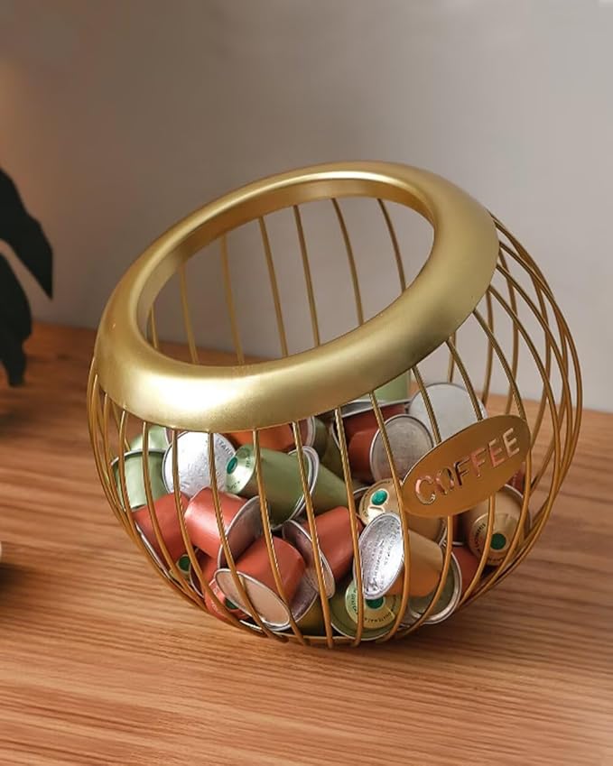 Coffee Pod Holder Large Capacity Coffee Pod Storage Metal Kitchen Countertop Organizer for Home Office Gold A
