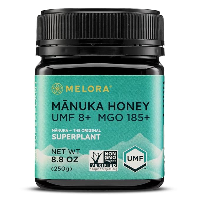 Melora Raw Manuka Honey from New Zealand | UMF 8+ | MGO 185+ | 8.8 Oz Jar | Safe for Skin Care | Edible & Healthy Sugar Alternative | Traceable from Hive to Hand Manuka Honey