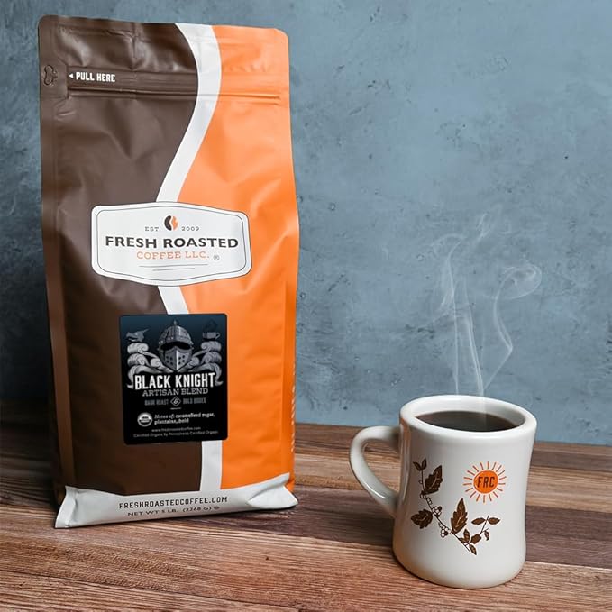 Fresh Roasted Coffee, Organic Black Knight | USDA Organic, Kosher | Dark Roast 5 lb (80 oz) Ground