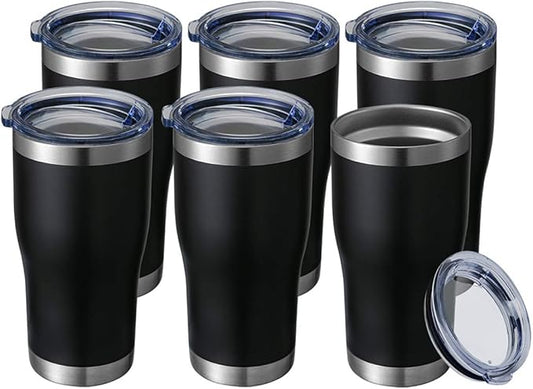 HASLE OUTFITTERS 20 oz Tumbler Bulk, Stainless Steel Tumblers with Lid, Vacuum Insulated Tumbler, Double Wall Tumbler Cup, coffee mugs, Black, 6 Pack