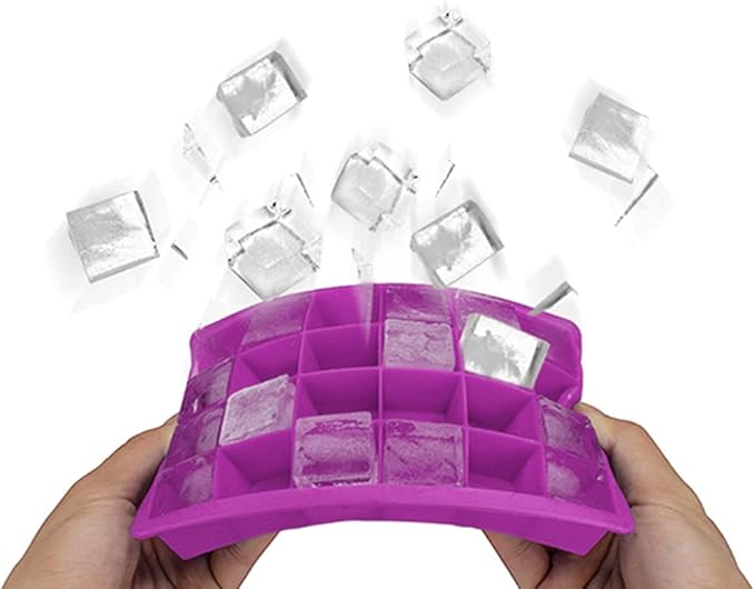 Ice Cube Tray, Silicone Square Ice Trays Easy Release Stackable Ice Cube Mold with Removable Lid, 24 Cavity (2 Pack, Purple)