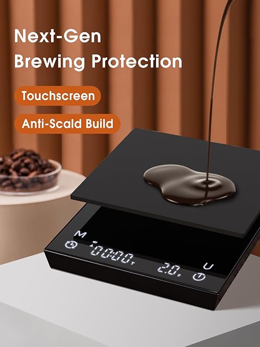 Metal Coffee Scale with Auto Timing, Rechargeable Espresso Scale with Timer, Ratios & Flow Rate Display, 3 Brew Modes, Barista-Grade for Pour-Over, Espresso, French Press – 2kg/0.1g, Black