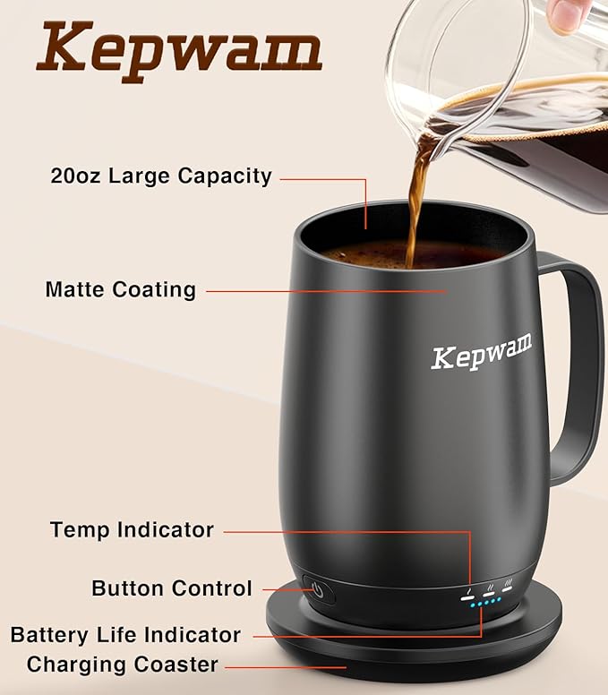 Heated Coffee Mug T2-Plus, 20oz Leading Large Capacity Self Heating Coffee Mug, Up to 8 Hrs Battery & Hot Up to 149℉, Smart Coffee Mug for Women, Men