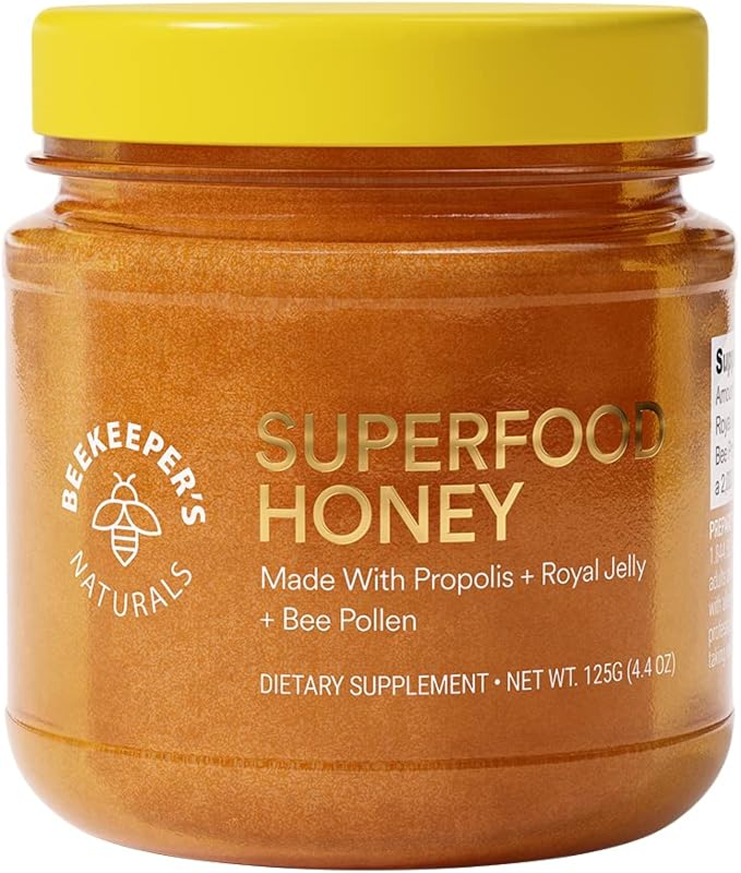 Superfood Honey by Beekeeper's Naturals - Bee Pollen, Royal Jelly, Propolis, Honey - Natural Energy, Immune Support, Mental Clarity, Athletic Performance (4.4 oz)