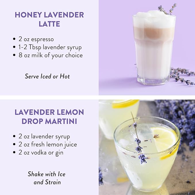 Lavender Honey Simple Syrup for Coffee, Cocktails, Tea, Matcha - Clean Simple Syrup with Real Lavender & Honey - 36 oz