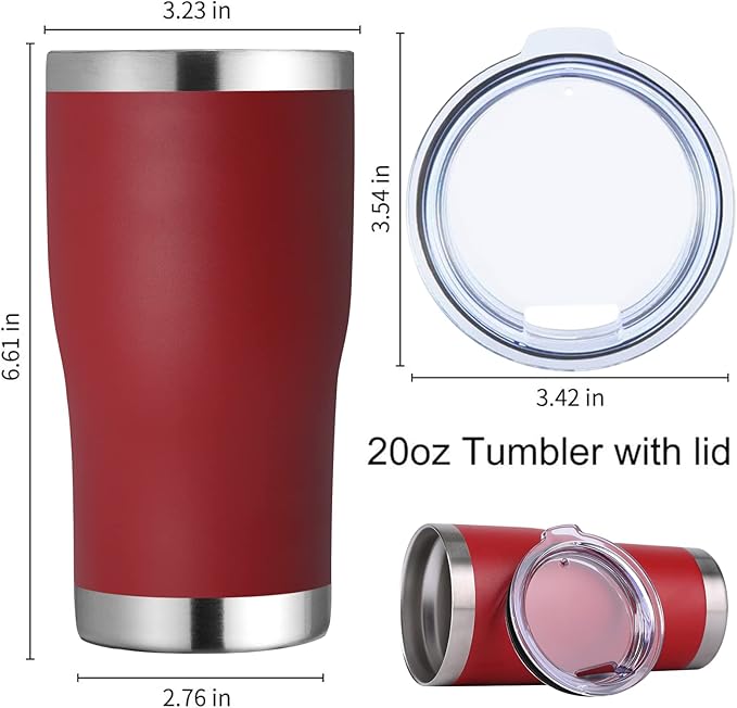 DOMICARE 20oz Tumbler with Lid Stainless Steel Tumblers Bulk, Double Wall Vacuum Insulated Coffee Travel Mug Powder Coated Tumbler, 12 Count (Pack of 1) Red