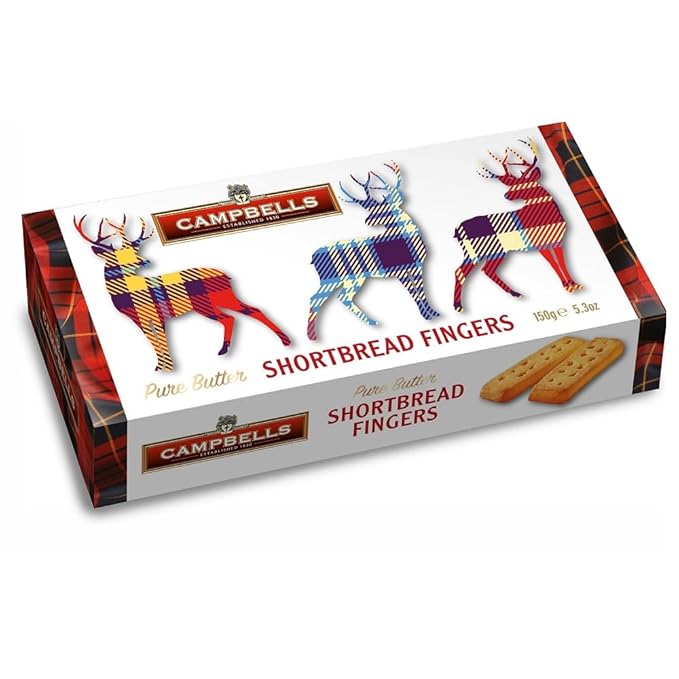 Campbells Shortbread Fingers Tartan Stag Carton 5.3 Oz (Pack of 3) - Pure Butter Scottish Shortbread Cookies from Scotland, British Tea Biscuits & Snacks, All-Butter Fingers, Cookie Gift Box