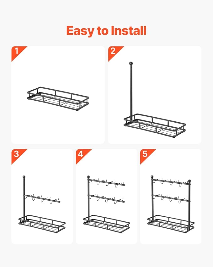 VEVOR Coffee Mug Holder for Countertop, 16 Hooks coffee mug holder stand, 2 Tier Mugs Tree Rack Carbon Steel Mug Display Stand, for Home Coffee Bar Storage and Display (Matte Black)