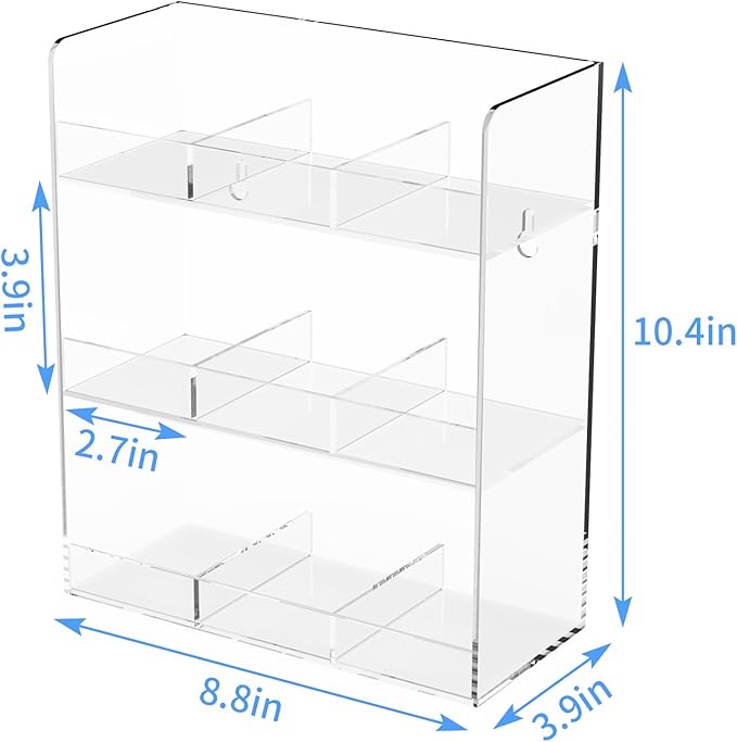 Acrylic Tea Bag Organizer, 3 Layers Tea Bag Holder for Tea Packets, No Assembly Required, Wall Mount Display Tea Caddy for Countertop or Cabinet, 9 Slots