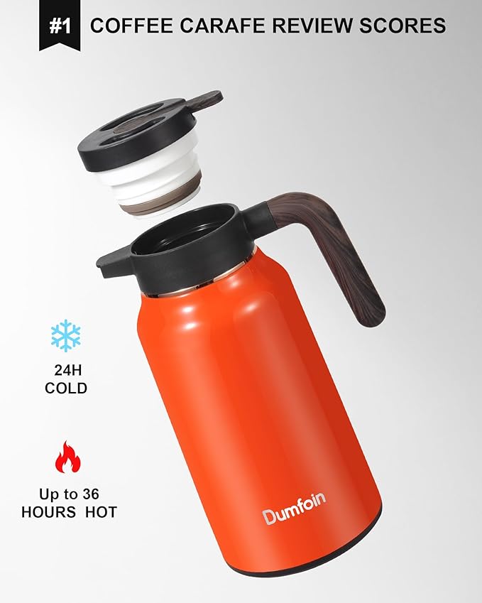 Carafes for Hot Liquids 70 oz - 12 Hour Stainless Steel Thermal Coffee Carafe-Insulated Coffee Carafes For Keeping Hot/Cold Coffee, Tea, Water, Drink Dispenser for Parties(Orange)