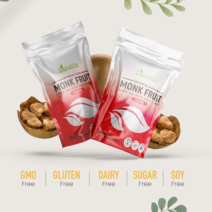 Durelife Monk Fruit Sweetener, Classic - Sugar Substitute, Keto Diet Friendly, 1:1 Zero Calorie, White Sugar Substitute - 5 lb (Packaging May Vary)