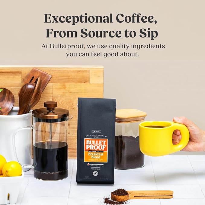 Bulletproof Breakfast Blend Light Roast Ground Coffee, 12 Ounces, Clean Coffee Tested for Toxins, Packaging May Vary