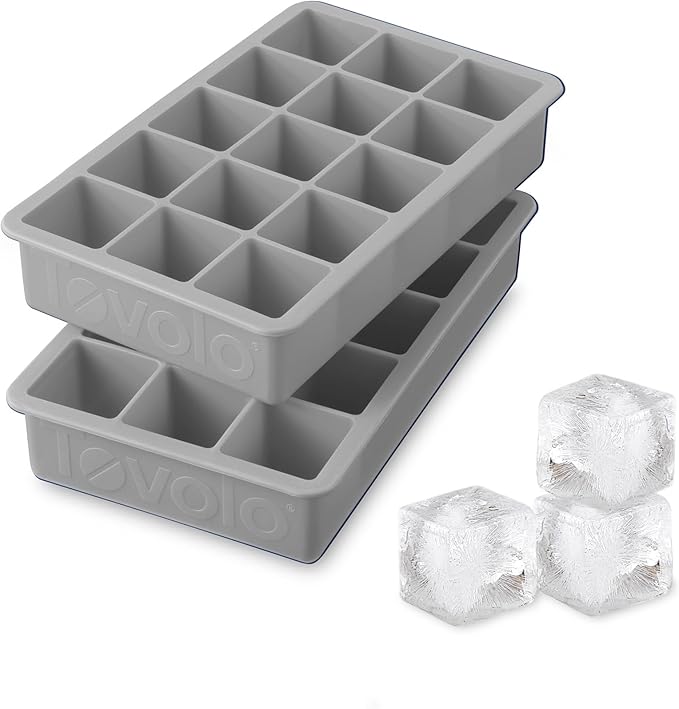 Tovolo Silicone Ice Cube Tray Oyster Gray Pack of 2 BPA Free Ice Tray Mold for Coffee Drinks Cocktails, Dishwasher Safe Easy Release Perfect 1 Inch Cube Ice Tray for Whiskey Bourbon Spirits