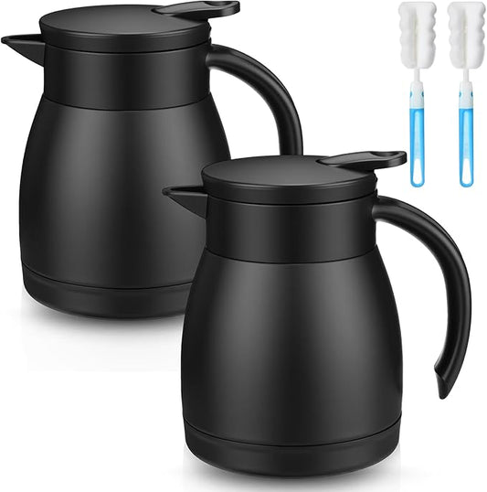 Norme 2 Pcs Thermal Coffee Carafe Insulated Stainless Steel Coffee Carafe for Hot Liquid Vacuum Thermal Pot Creamer Pitcher Dispenser with Brushes Keeping Hot Water Milk (Black,17 oz)