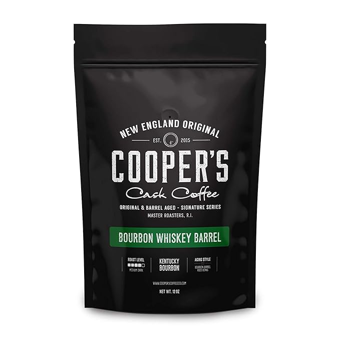 Bourbon Whiskey Barrel Aged Coffee - Ground, Single Origin Grade 1 Colombian Coffee Beans Aged in Kentucky Bourbon Whiskey Barrels - 12 oz Bags