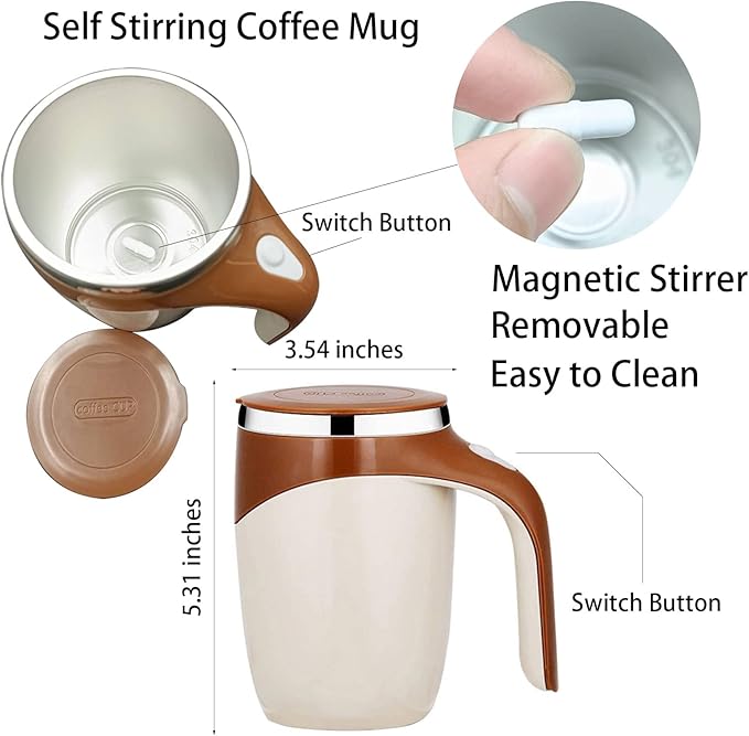 Automatic Magnetic Stirring Coffee Mug, Rotating Home Office Travel Mixing Cup，Funny Electric Stainless Steel Self Mixing Coffee Tumbler, Suitable for Coffee, Milk, Cocoa and Other Beverages……