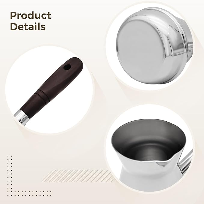 Generic 350 Ml Ibrik Turkish Coffee Pot, 13.80 In Stainless Steel With Heat-Resistant Wooden Handle, Ideal For Coffee Making