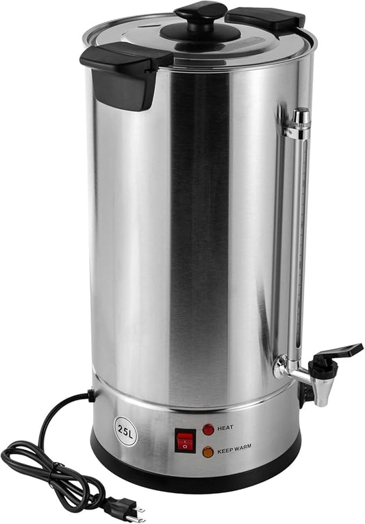 Commercial Coffee Maker,Stainless Steel Coffee Urn with Temperature Control, Coffee Maker Hot Water Urn for Catering (25L,1.4KW Silver, Black)