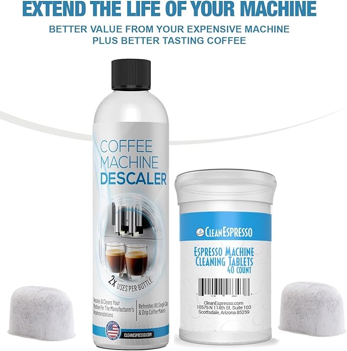 CleanEspresso - Designed For Breville Cleaning Kit - 40 Breville Compatible Cleaning Tablets + 2 Espresso Machine Water Filters + 2-Use Descaler - Espresso Machine Accessories