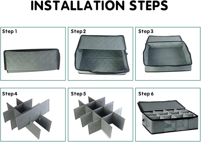 Boczif Coffee Cup Storage Box, Storage Containers Holds 12 Glassware, Coffee Mugs and Tea Cups, Padded Dinnerware Case with Dividers, Handles, Zipper & Lid, Stackable Holders for Plate, Cup, Flatware