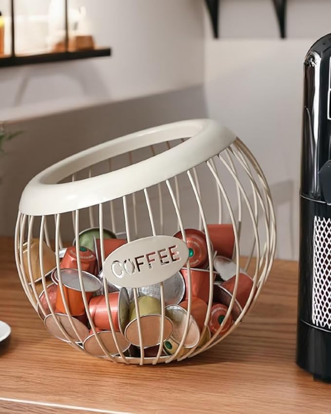 Coffee Pod Holder Large Capacity Coffee Pod Storage Metal Kitchen Countertop Organizer for Home Office White A