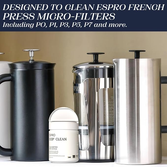 ESPRO Deep Clean Coffee Maker Cleaner & Descaler Powder for Espresso Machines, French Press & Coffee Pots – Coffee Descaler and Cleaner Removes Oils, & Milk Residue 4.4 oz