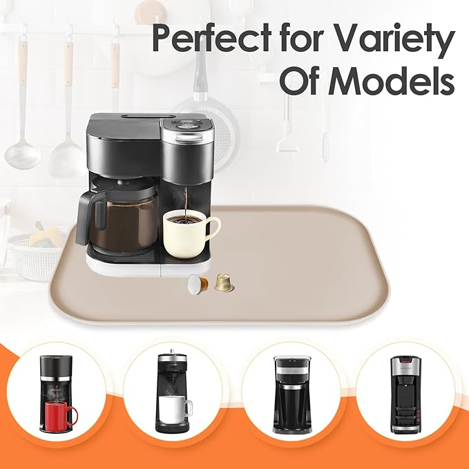 Silicone Coffee Maker Mat with Lip, 24'' x 16'' Heavy Duty Coffee Maker Mat for Countertops, Coffee Tray Fit Under Coffee Machine Appliance Automatic Machines Espresso Accessory, Khaki