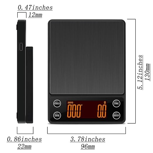 Espresso Scale with Timer 3kg/0.1g Accuracy Coffee Bean Scale Digital Portable Rechargeable Auto Tare Smart Water Flow White