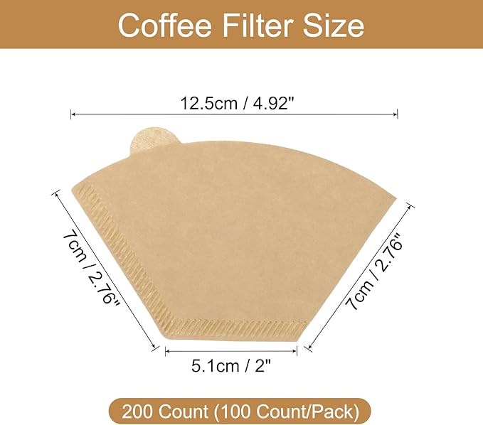 uxcell 200 Count 4 Cone Coffee Filters, Size 101 Disposable Paper Percolator Coffee Filters Natural Unbleached Wood Fiber,Suitable for Pour Over Coffee Filter Drip Coffee Maker Brown