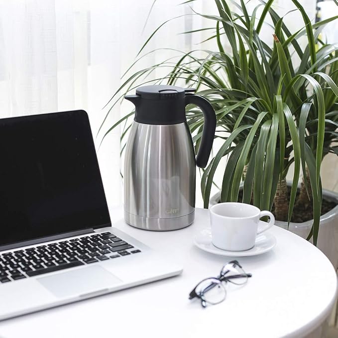 GiNT 51Oz Stainless Steel Thermal Coffee Carafe with Lid/Double Walled Vacuum Thermal Carafe / 12 Hour Heat Retention (Silver, 1.5L)