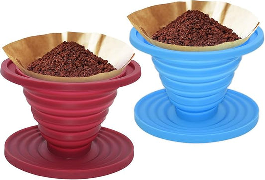 2 Pcs Collapsible Pour Over Coffee Dripper,Reusable Silicone Coffee Filter Holder,Food Grade Silicone,Suitable For Camping,Picnic,Party,Traveling,Office(Blue + Red)