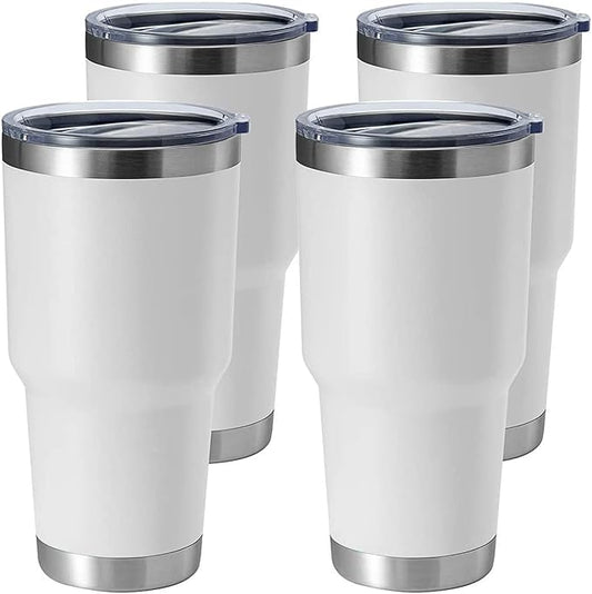 HASLE OUTFITTERS 30oz Stainless Steel Tumbler, Double Wall Vacuum Insulated Travel Mug Tumbler, Durable Insulated Coffee Mug, Gift Box Set (White, 4)