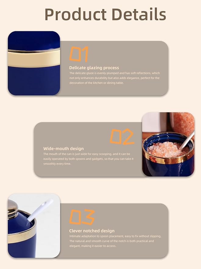 HAOTOP 8 oz Sugar Bowl with Lid and Spoon, Simple Ceramic Sugar Jar Sugar Dispenser Sugar Container Coffee Bar Accessories, Modern Kitchen Countertop Canisters, Navy