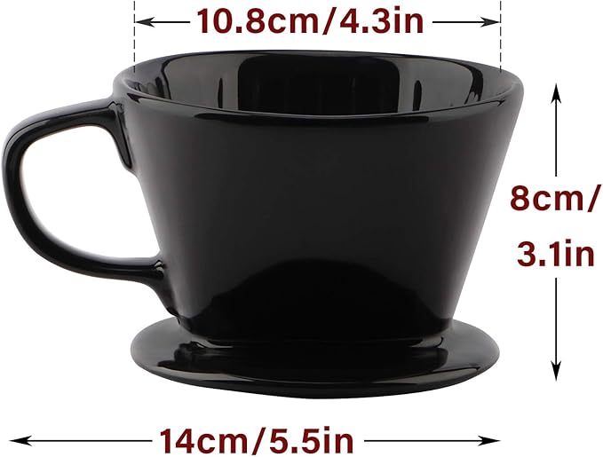 Yeeco Black Ceramic Coffee Dripper, Size 02 Filter With 3 Drip Holes, Manual Pour Over Brewing for Home, Office and Cafe