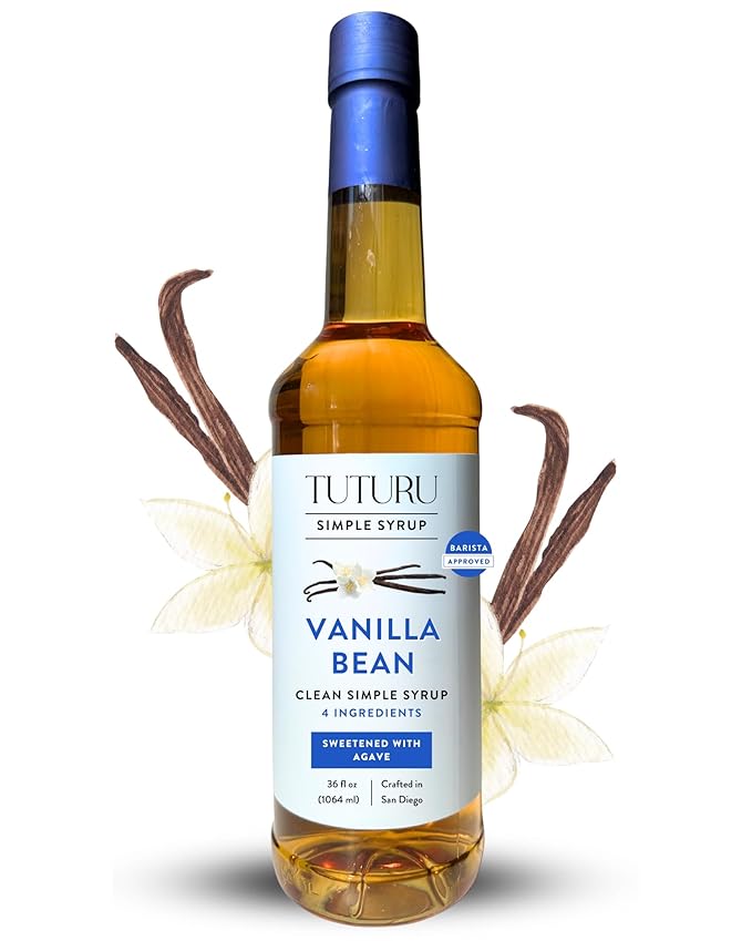 Vanilla Bean Agave Simple Syrup for Coffee & Cocktails - Sweetened with Organic Agave Nectar - Infused with Real Vanilla Bean - 36 oz