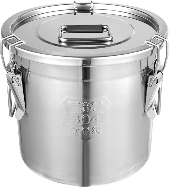 12L Stainless Steel Airtight Canister，Food Oil Sugar Milk Storage Bucket ， Rice Cereal Grain Tank Cans Container with Handles+Lid Cylinder Jar for Household Kitchen Bar Restaurants