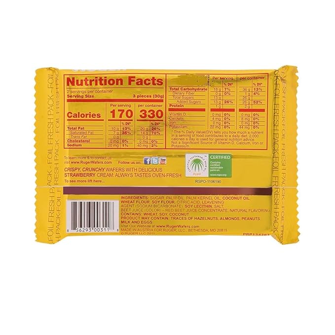 Ruger Wafers Austrian Strawberry Wafers, 2.125 Ounce (Pack of 12) - Delightfully Crisp and Creamy Strawberry Treats with Natural Ingredients and Extended Freshness, Ideal for Snacking, Desserts, and Anytime Enjoyment