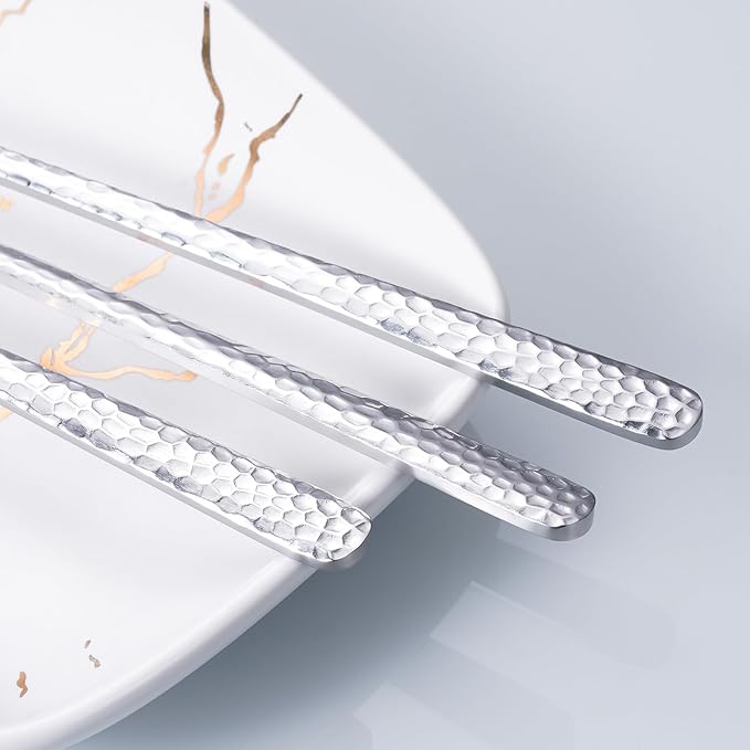 8.4-Inch Hammered Ice Tea spoon Long Handle, Coffee Spoon, Ice Cream spoons, Stainless Steel Cocktail Stirring Spoons, Tea spoon，Set of 6