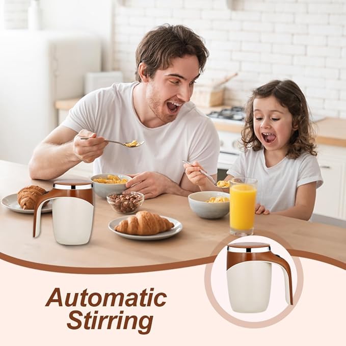 Automatic Magnetic Stirring Coffee Mug - Rechargeable Stainless Steel Portable Cup for Coffee Milk Tea Hot Chocolate (White-Rechargeable)