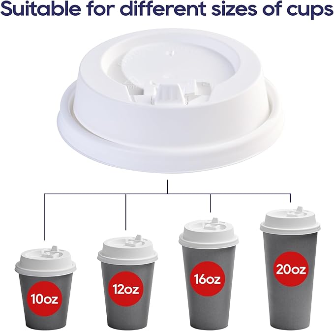 LITOPAK 200 Count Coffee Cup Lids, 3.54'' Disposable Plastic Lids for 10oz, 12oz, 16oz, and 20oz Paper Cups, White