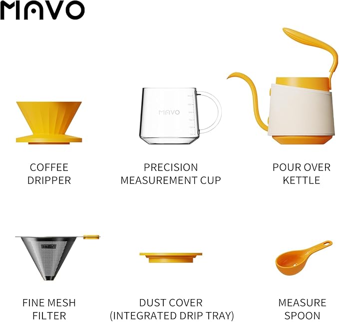 Pour Over Coffee Maker Set, Pour Over Kettle, Coffee Dripper, Glass Coffee Server with Scale, Stainless Steel Filter (Orange)