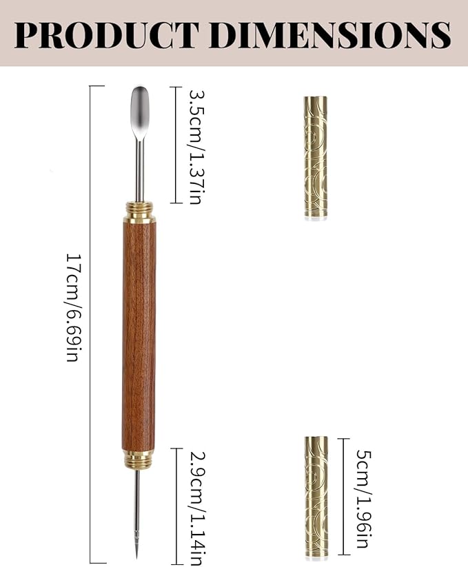 1PCS Latte Art Pen with Rosewood Handle, 304 Stainless Steel Coffee Needle & Mini Sculpting Spoon, Vintage Brass Cap, Latte Pen for Coffee Foam Etching, Coffee Bar Accessory