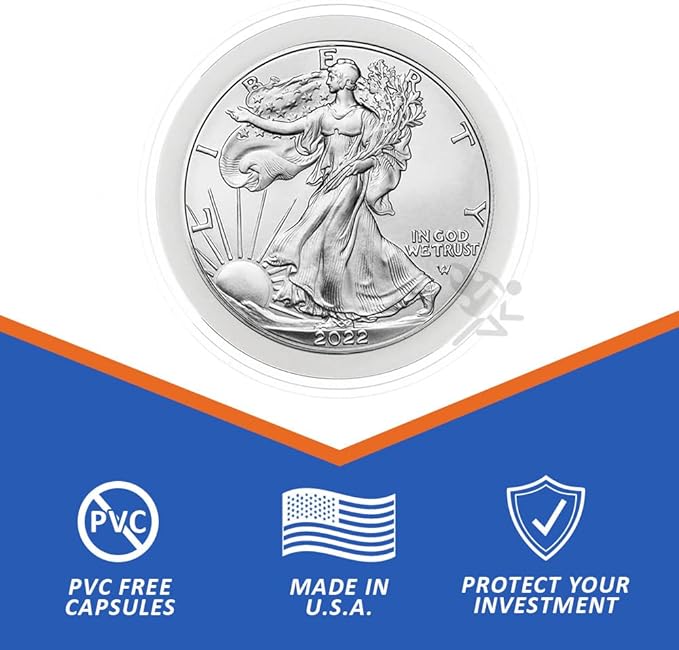 OnFireGuy 20 40mm Ring 1oz Silver Eagle, Kookaburra, Kangaroo Coin Holders & Capsule Storage Tube (Red Lid & White Ring Holders)