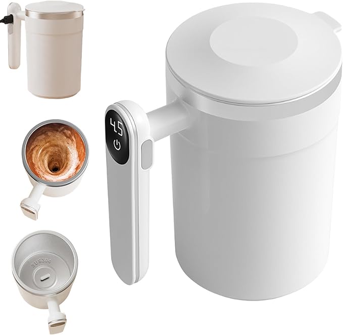 KAMOJI Magnetic Automatic Self-Stirring Coffee Mug, 2026 New Automatic Magnetic Stirring Coffee Mug for Office School, Upgrade Stainless Steel Travel Cup Magnetic Stirring Cup (White)